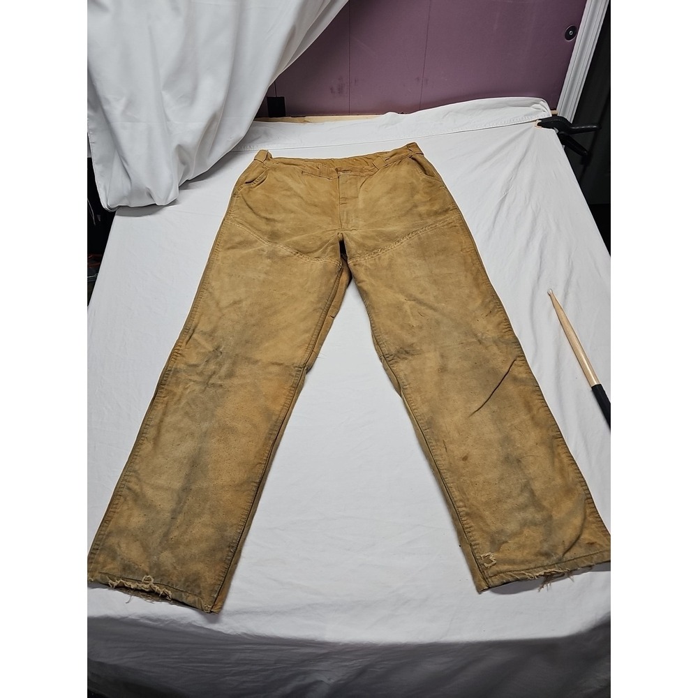 Saftbak Brown Mens Vtg‎ Hunting Water Pants Made Usa Pockets Thrash Sz 36x30